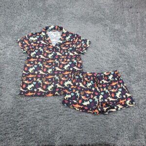 Bums & Roses Pajama Set Womens Small Blue Shark Bamboo Button Top Shorts NWT
